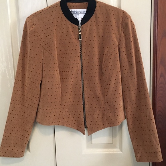 Vintage Jackets & Blazers - Vintage 80’s Faux Suede Camel Bomber Jacket with Black Polka Dots